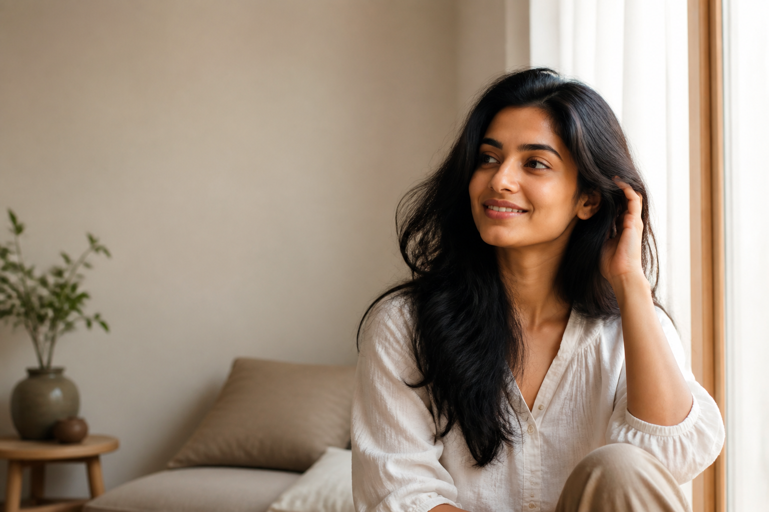 Woman with healthy natural hair
